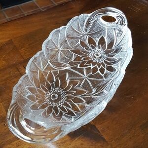 1930's Indiana Glass CLEAR LILY PONS Pickle/Relish Dish With Handles